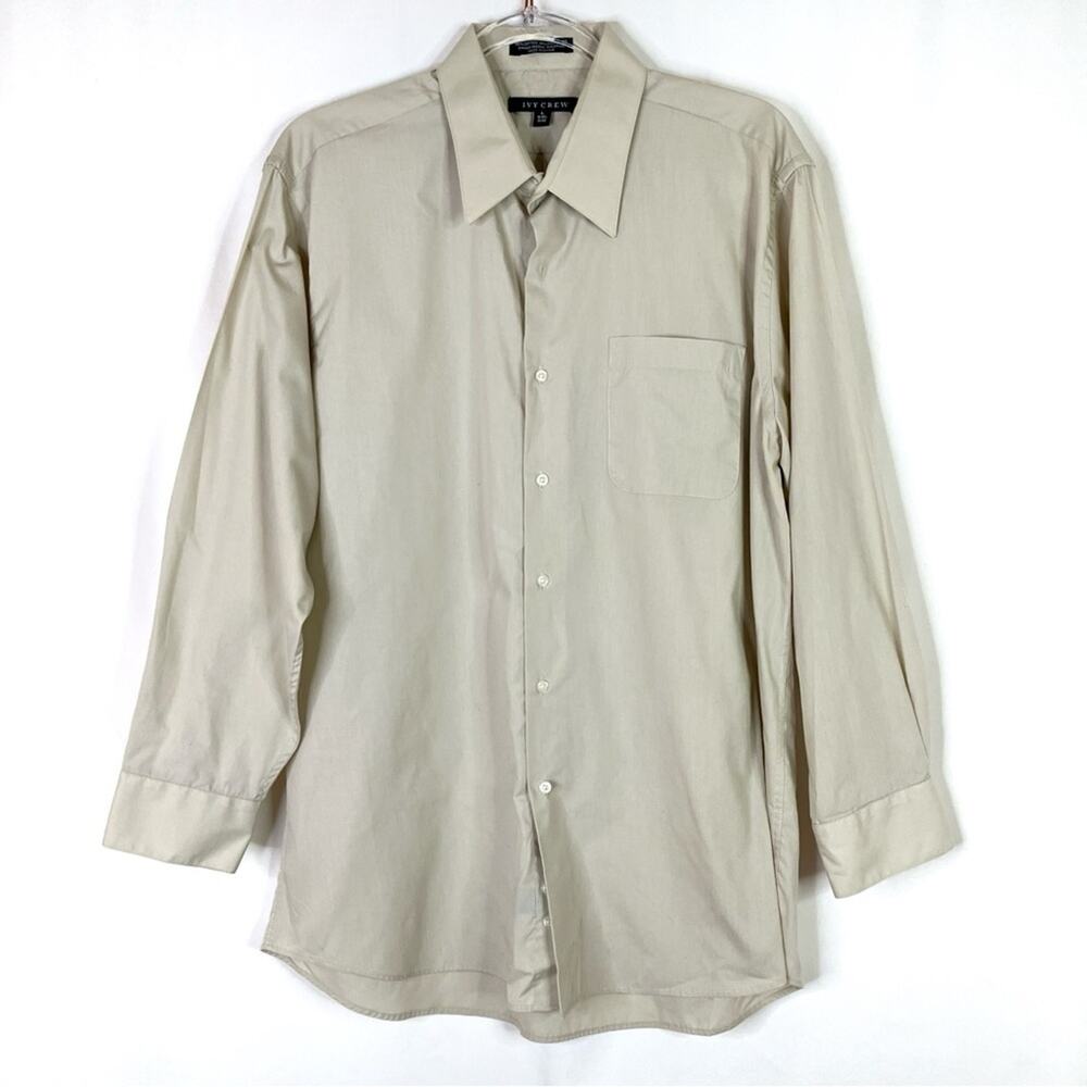 Ivy Crew Men's Beige Cotton Polyester Dress Shirt Long Sleeve Large